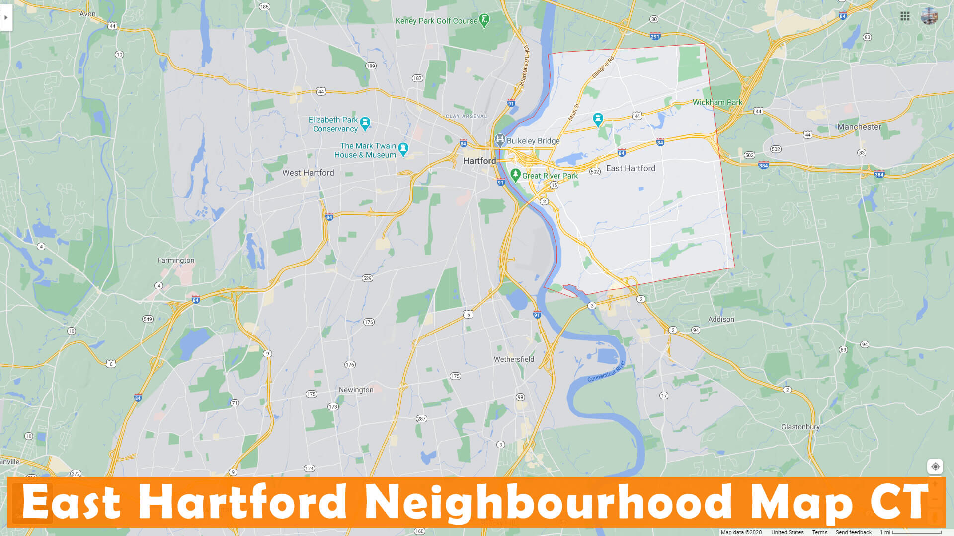 East Hartford Neighbourhood Map Connecticut